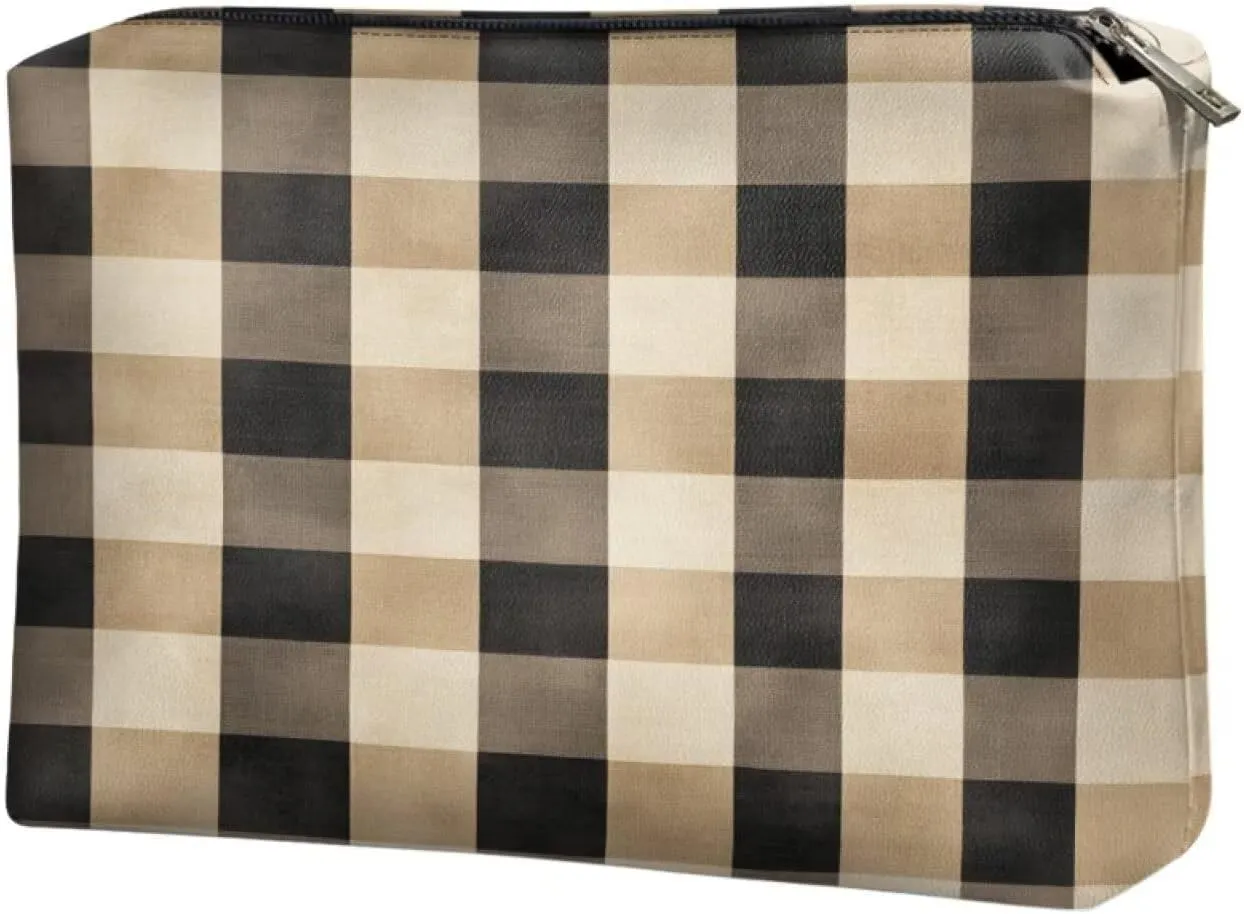 Brown Checkerboard Multi-Functional Makeup Bag  Water-Resistant Personalized Makeup Bag (7.8L) for Travel, Shopping, Parties | Makeup Bags for Women