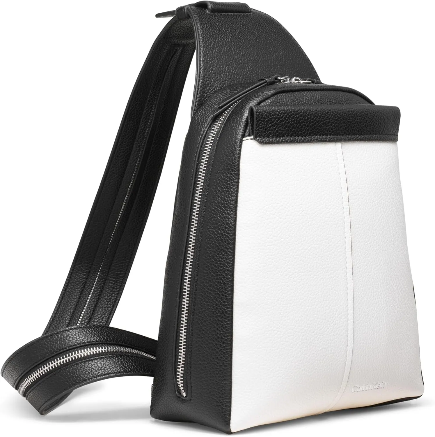 Calvin Klein Women's Myra Backpack for Women  Vegan Leather Convertible Sling Backpack, 2 Pockets, Cherub White/Black, One Size