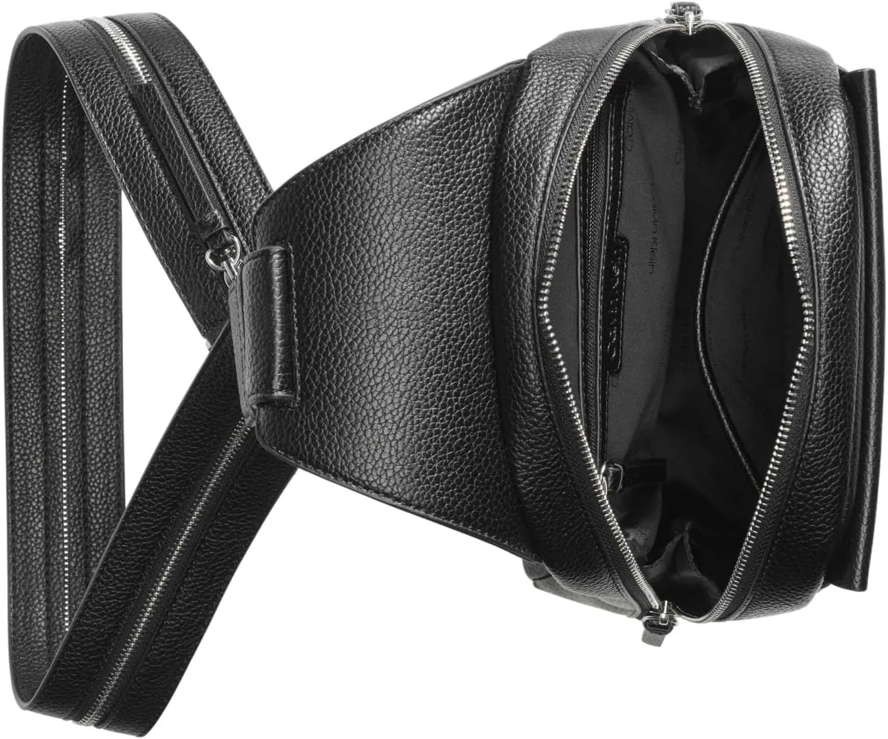 Calvin Klein Women's Myra Backpack for Women  Vegan Leather Convertible Sling Backpack, 2 Pockets, Cherub White/Black, One Size