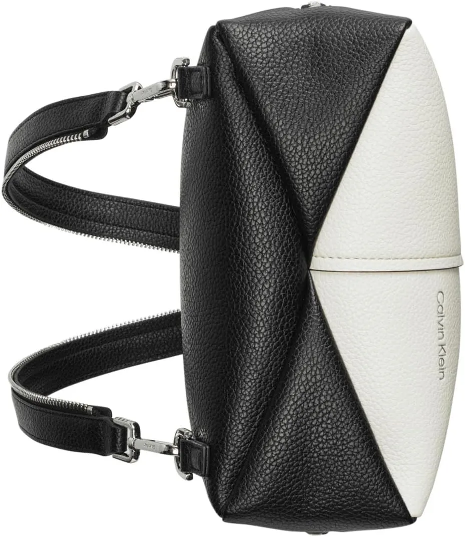 Calvin Klein Women's Myra Backpack for Women  Vegan Leather Convertible Sling Backpack, 2 Pockets, Cherub White/Black, One Size