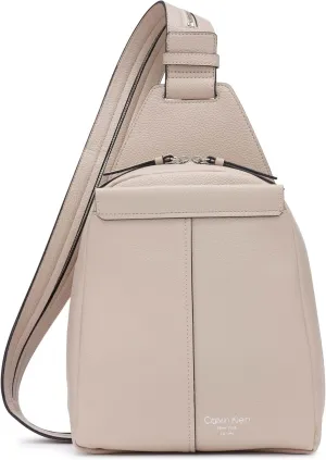 Calvin Klein Women's Myra Backpack for Women  Vegan Leather Convertible Sling Backpack, 2 Pockets, Mushroom, One Size