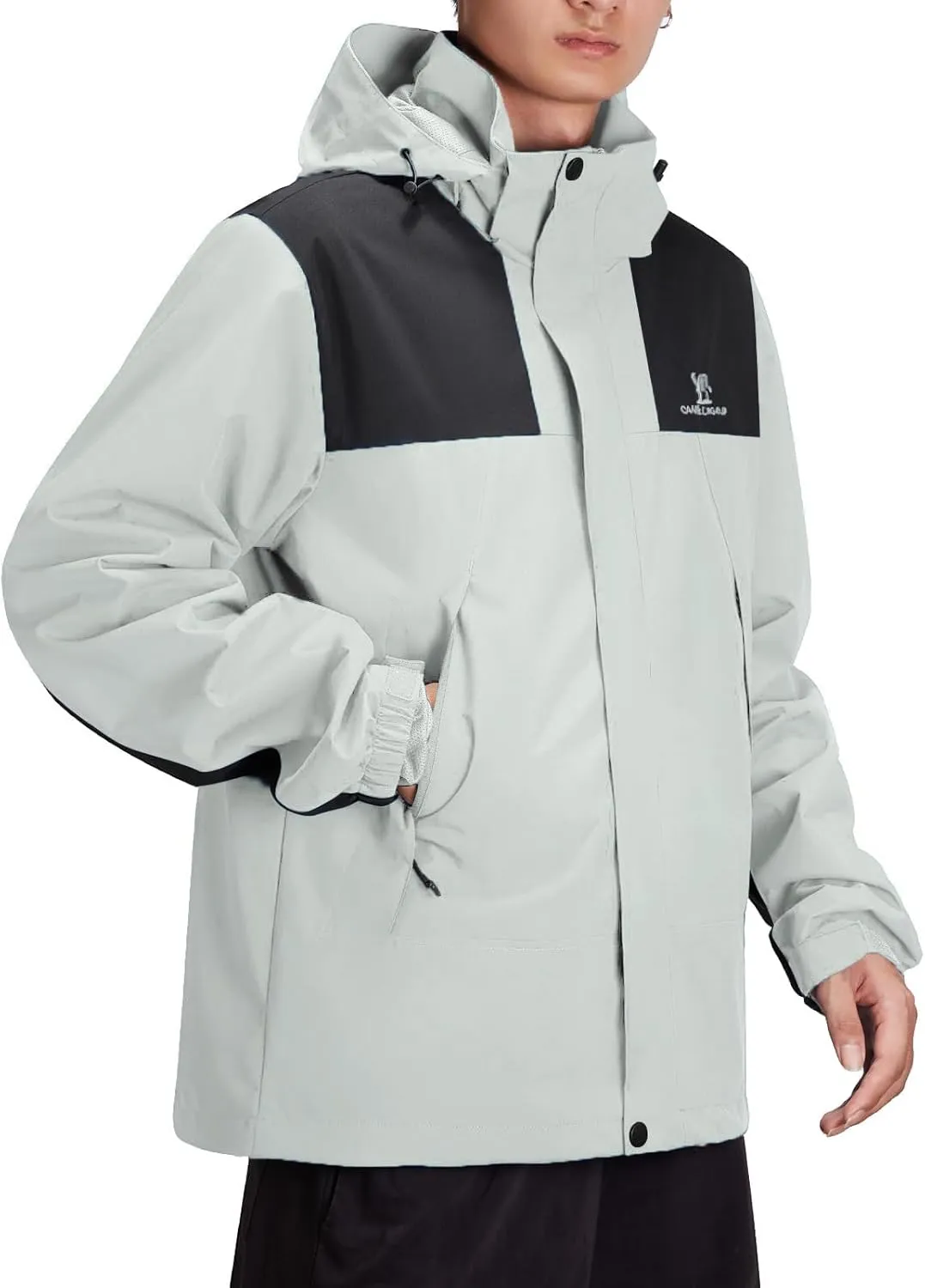 CAMEL CROWN Men's Waterproof Jacket Rain Coat Windbreaker Hooded for Outdoor Hiking Climbing Traveling