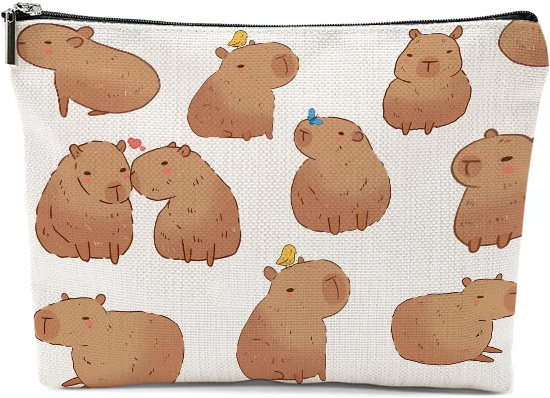 Capybara Gifts, Cute Makeup Bag, Capybara Stuff Cosmetic Bag Travel Pouch, Friendship Graduation Birthday Animal Lovers Gifts for Women Girls Daughter Friend Niece Sisters