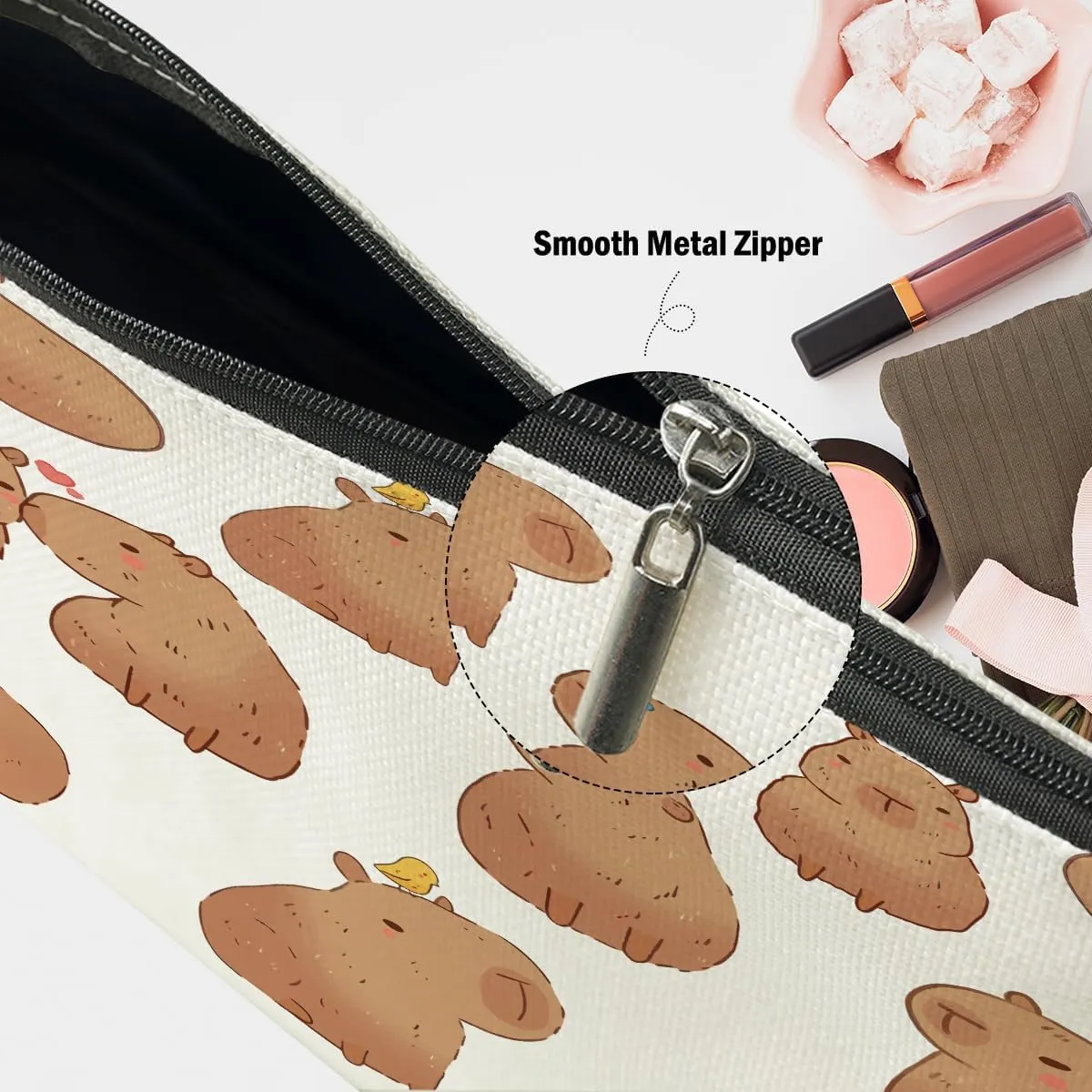 Capybara Gifts, Cute Makeup Bag, Capybara Stuff Cosmetic Bag Travel Pouch, Friendship Graduation Birthday Animal Lovers Gifts for Women Girls Daughter Friend Niece Sisters