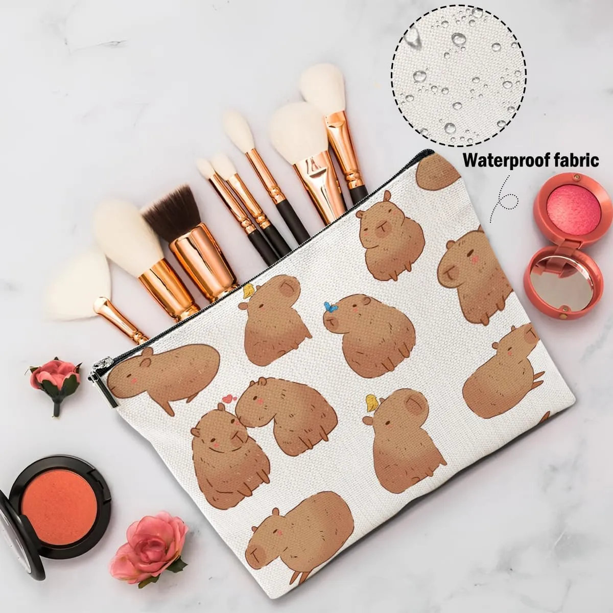 Capybara Gifts, Cute Makeup Bag, Capybara Stuff Cosmetic Bag Travel Pouch, Friendship Graduation Birthday Animal Lovers Gifts for Women Girls Daughter Friend Niece Sisters