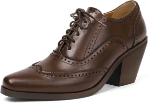 Caradise Womens Vintage Chunky Heels Wingtip Heeled Oxford Shoes Vintage Lace Up Heels
