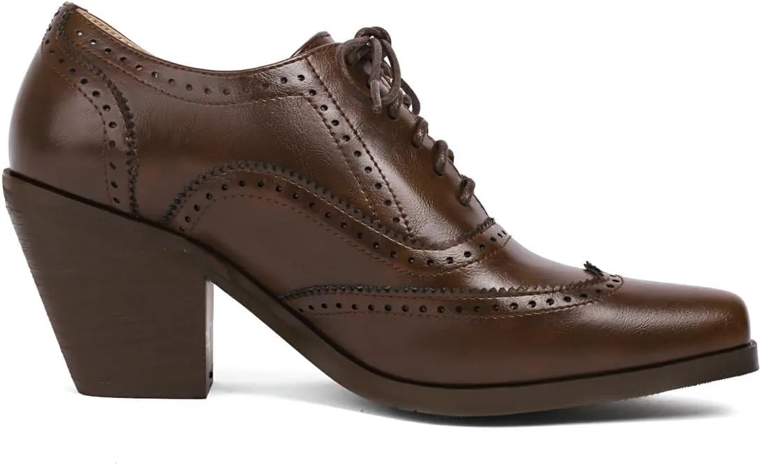 Caradise Womens Vintage Chunky Heels Wingtip Heeled Oxford Shoes Vintage Lace Up Heels