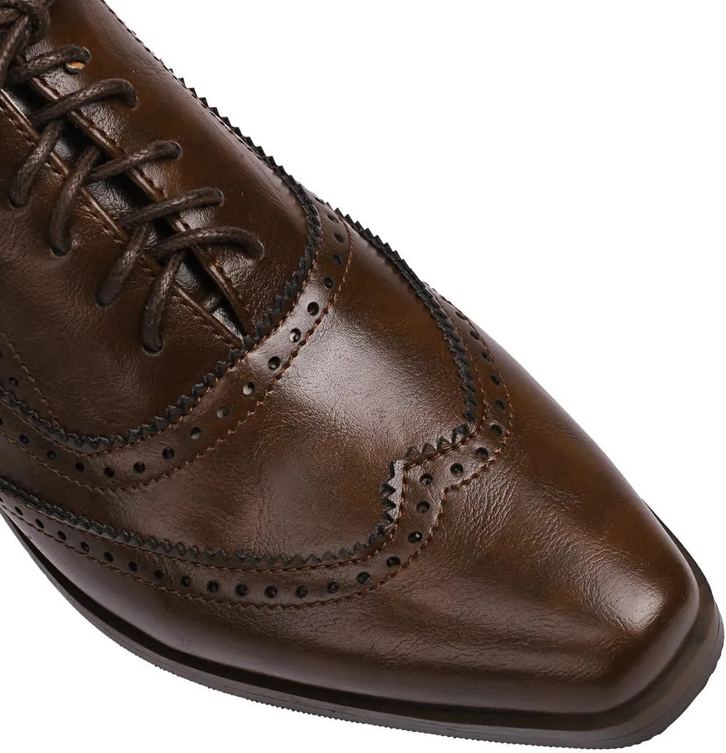 Caradise Womens Vintage Chunky Heels Wingtip Heeled Oxford Shoes Vintage Lace Up Heels