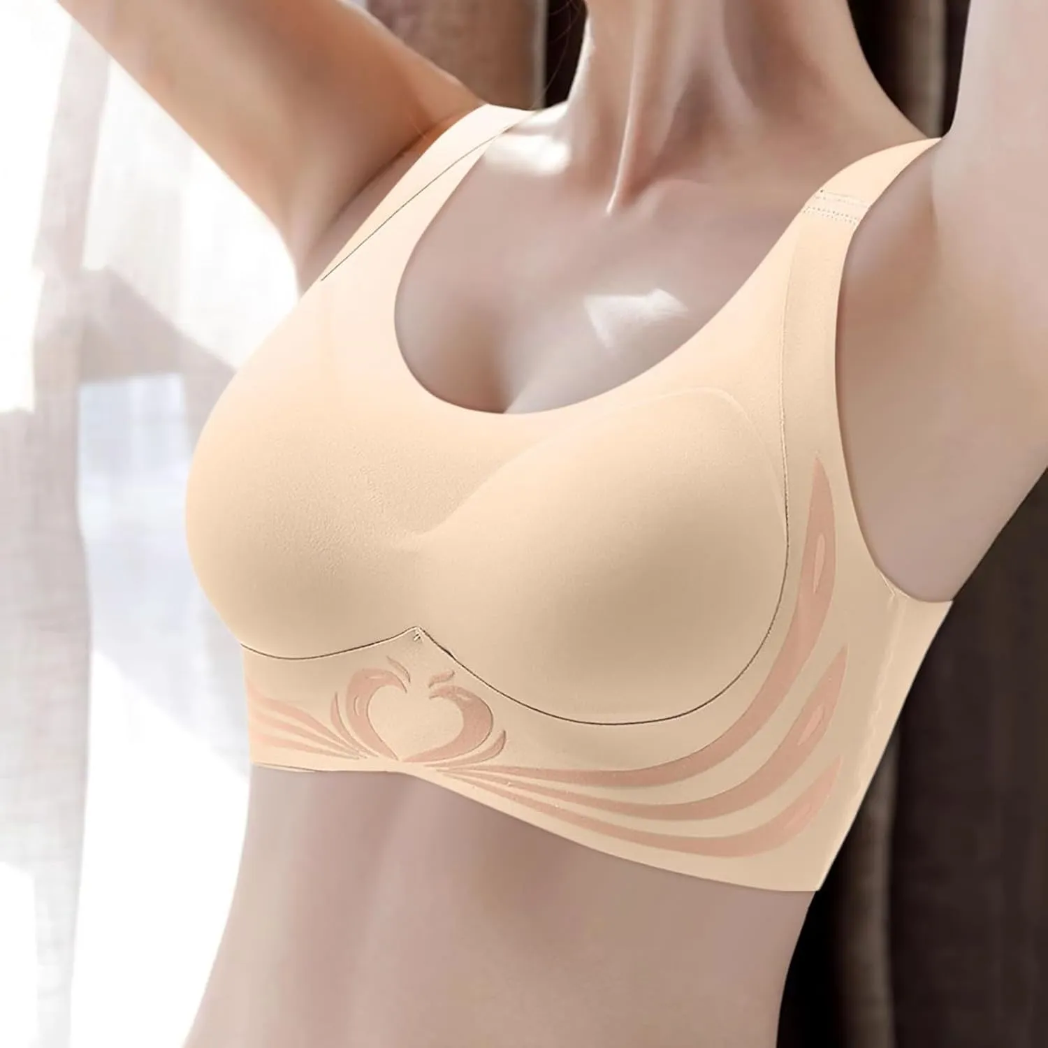 Caralush Lushfitting Wireless Bra, No Underwire, Full Coverage, Support, Anti-Sagging, Beige, 38D, 38B