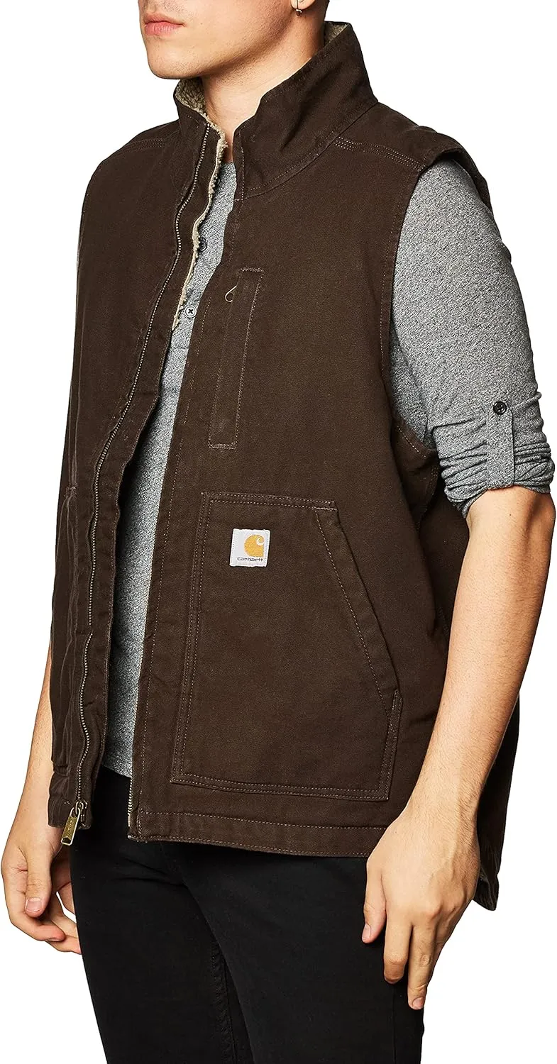 Carhartt Men's Loose Fit Washed Duck Sherpa-Lined Mock-Neck Vest