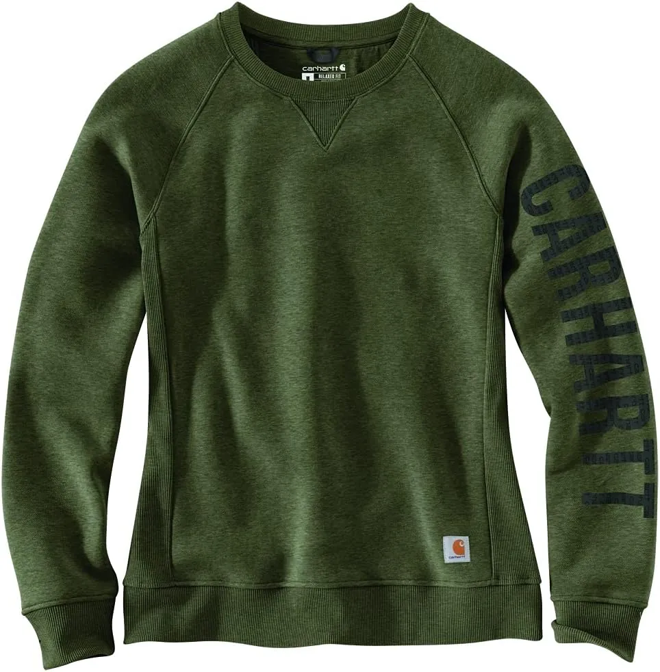 Carhartt Women's Relaxed Fit Midweight Crewneck Block Logo Sleeve Graphic Sweatshirt