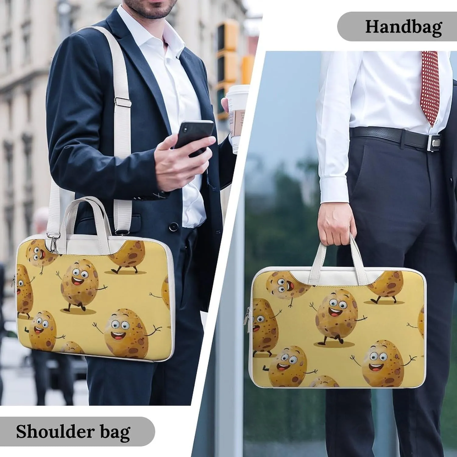 Cartoon Potato Laptop Tote Bag Waterproof Computer Carrying Case Business Office Briefcase