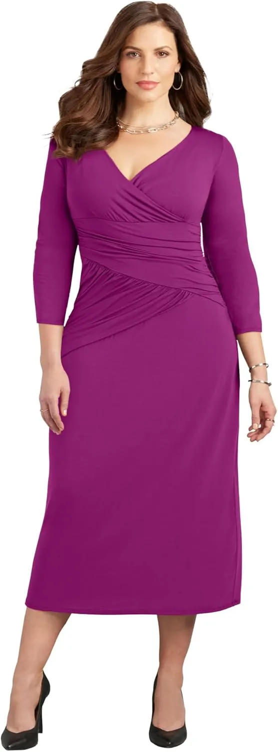 Catherines Women's Plus Size Curvy Collection Draped Midi Dress