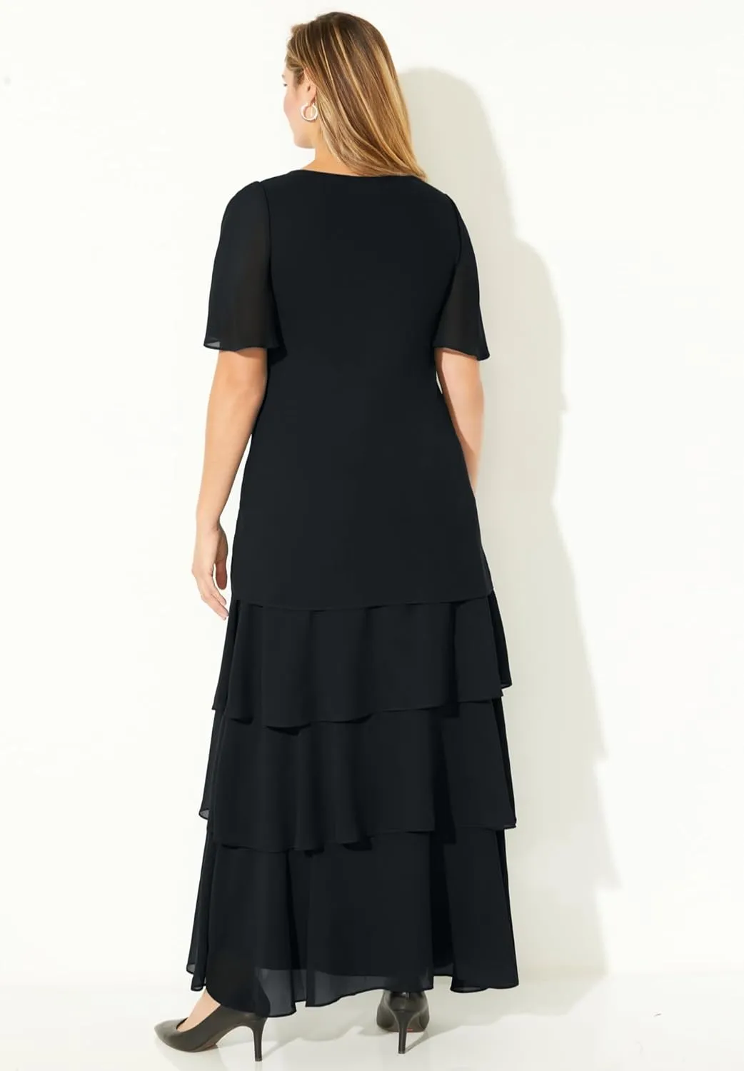 Catherines Women's Plus Size Tiered Chiffon Maxi Dress