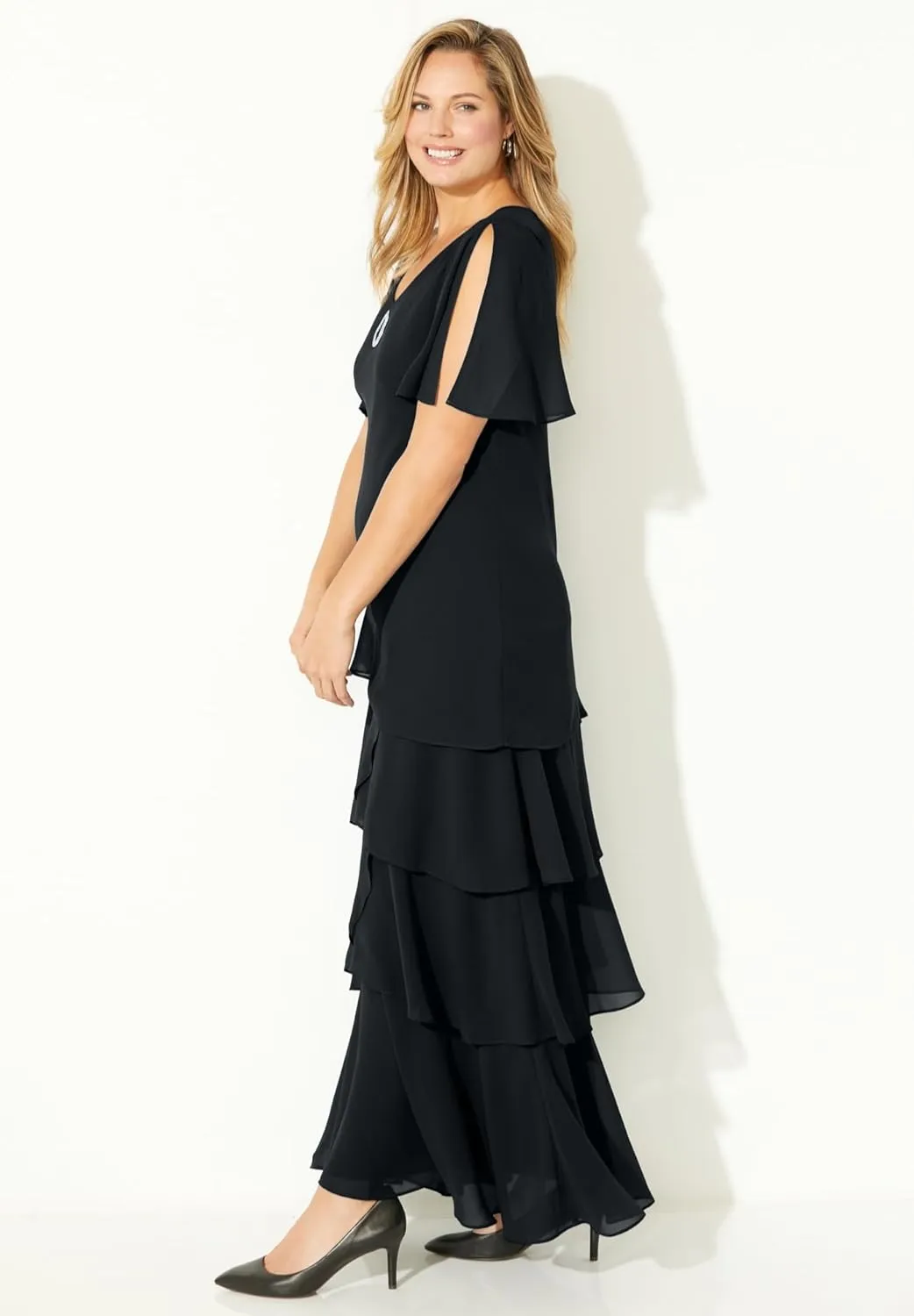 Catherines Women's Plus Size Tiered Chiffon Maxi Dress