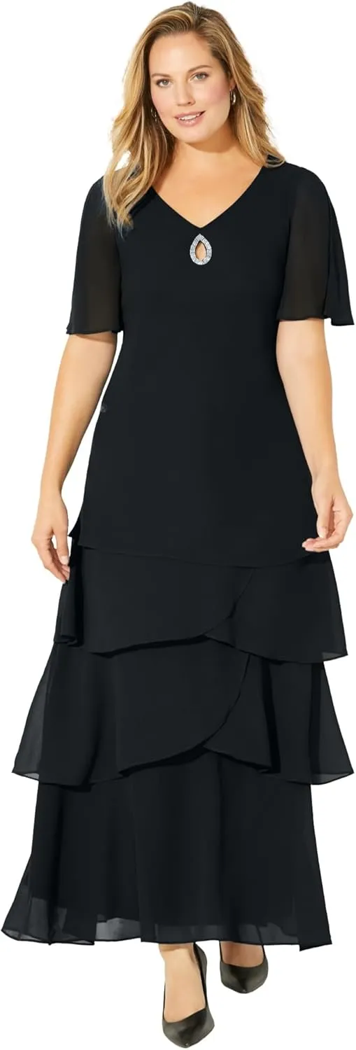 Catherines Women's Plus Size Tiered Chiffon Maxi Dress