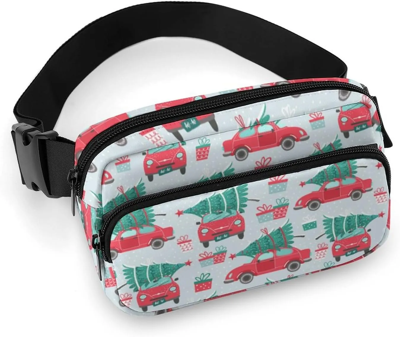Christmas Red Cars Fanny Packs for Men & Women Fashion Sling Bag Waist Packs Pouch with Adjustable Strap, Belt Bags Crossbody Bags for Cycling Travel Running