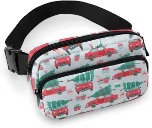 Christmas Red Cars Fanny Packs for Men & Women Fashion Sling Bag Waist Packs Pouch with Adjustable Strap, Belt Bags Crossbody Bags for Cycling Travel Running