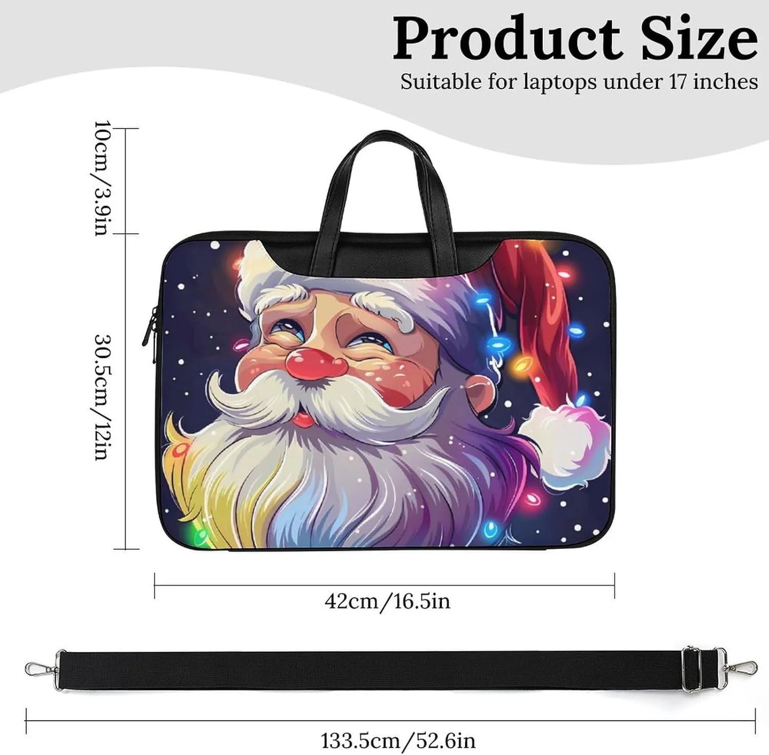 Christmas Sparkly Glitter Santa Laptop Tote Bag Waterproof Computer Carrying Case Business Office Briefcase