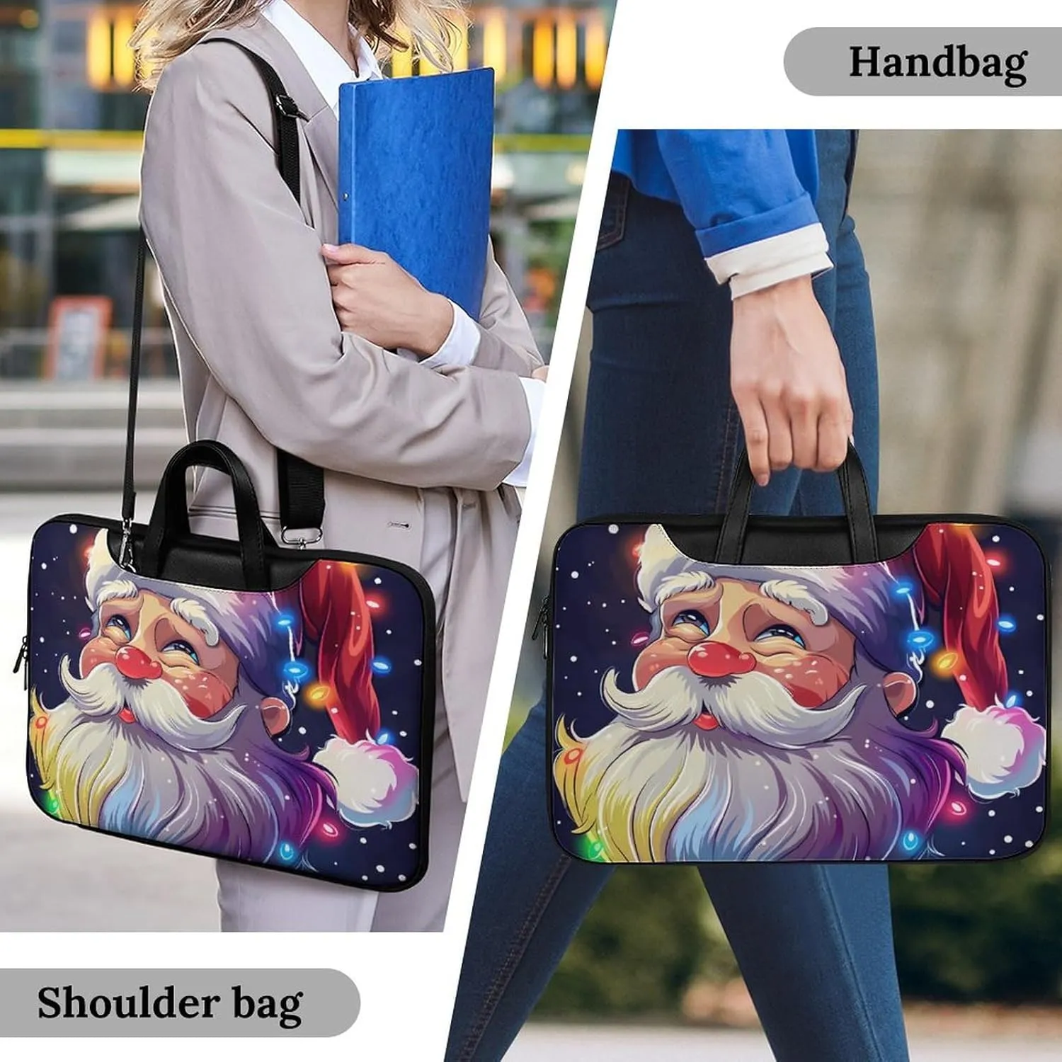 Christmas Sparkly Glitter Santa Laptop Tote Bag Waterproof Computer Carrying Case Business Office Briefcase