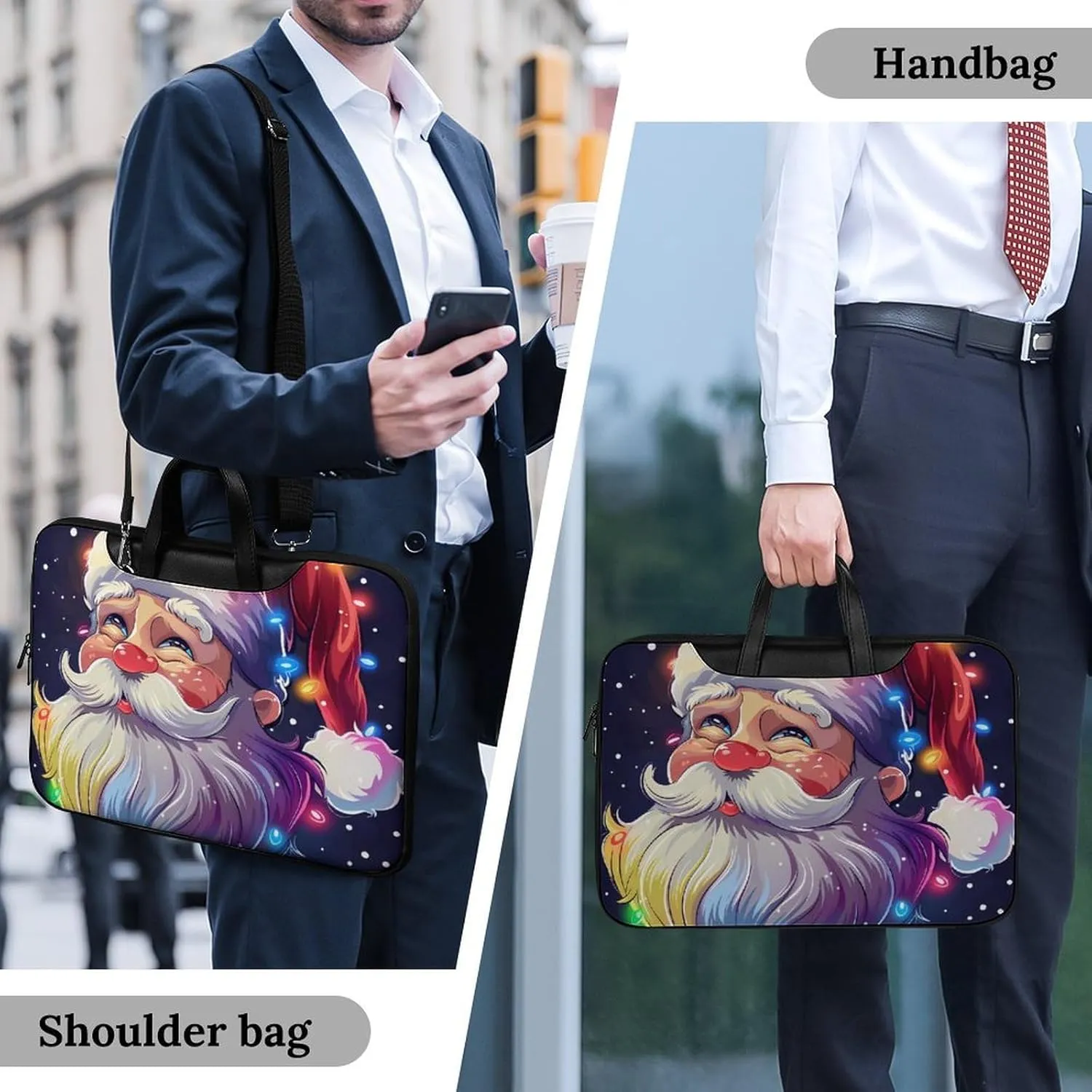 Christmas Sparkly Glitter Santa Laptop Tote Bag Waterproof Computer Carrying Case Business Office Briefcase