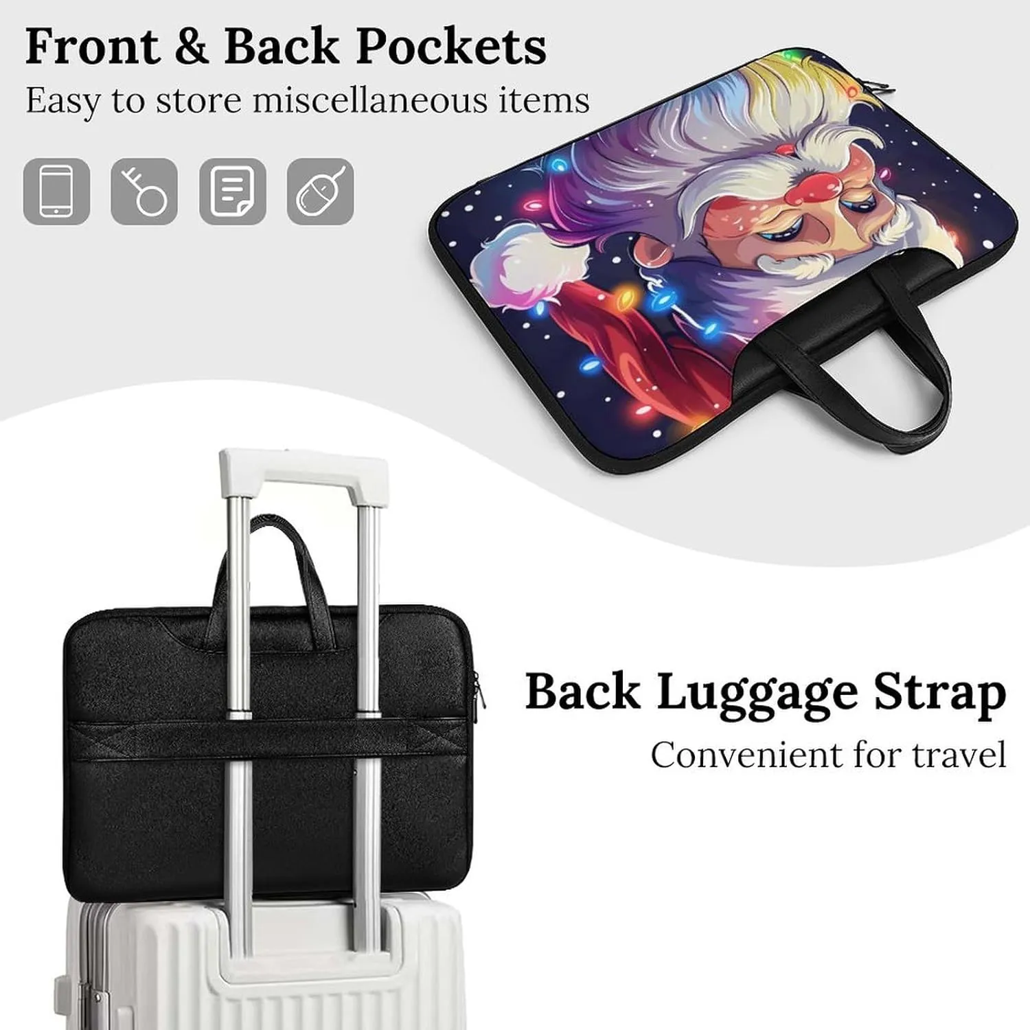 Christmas Sparkly Glitter Santa Laptop Tote Bag Waterproof Computer Carrying Case Business Office Briefcase