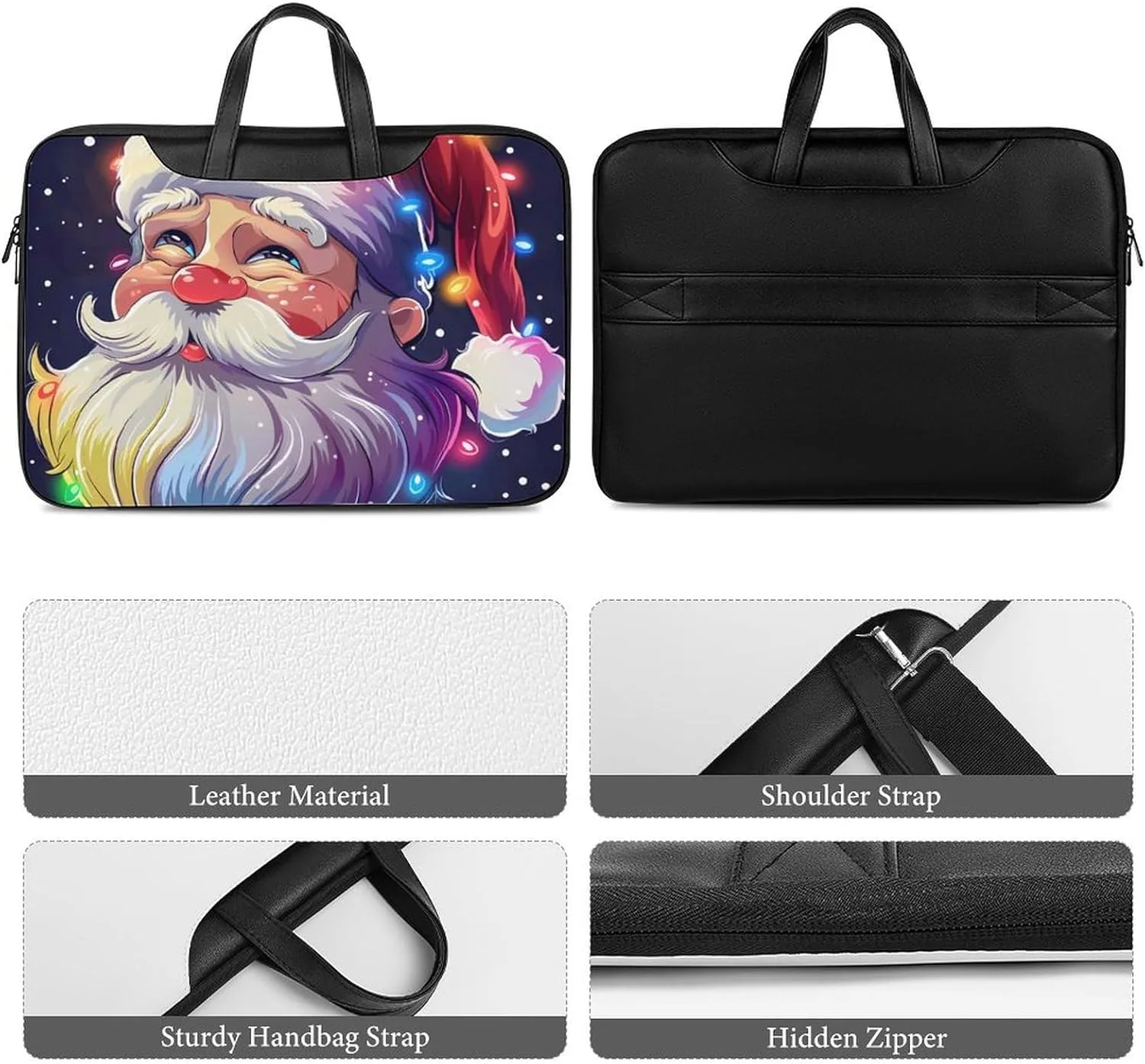 Christmas Sparkly Glitter Santa Laptop Tote Bag Waterproof Computer Carrying Case Business Office Briefcase