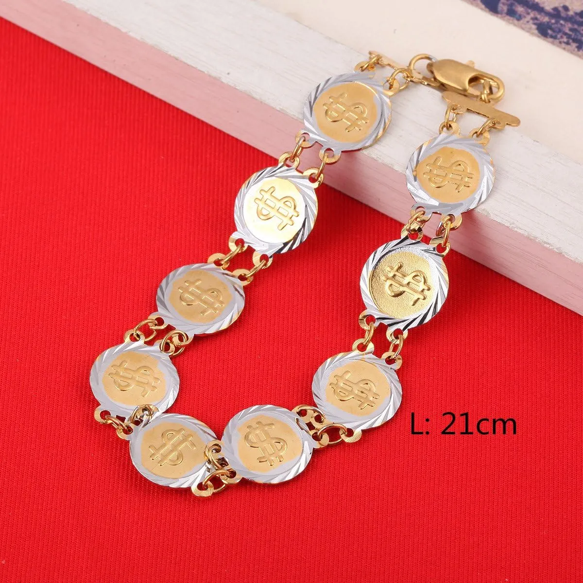 Coin Jewelry Hip Hop Gold Color US Dollar Hand Bracelet Money Jewelry