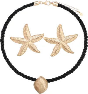 Conch Shell Necklace Starfish Earrings, Seashell Jewelry Set Beach Jewelry for Women
