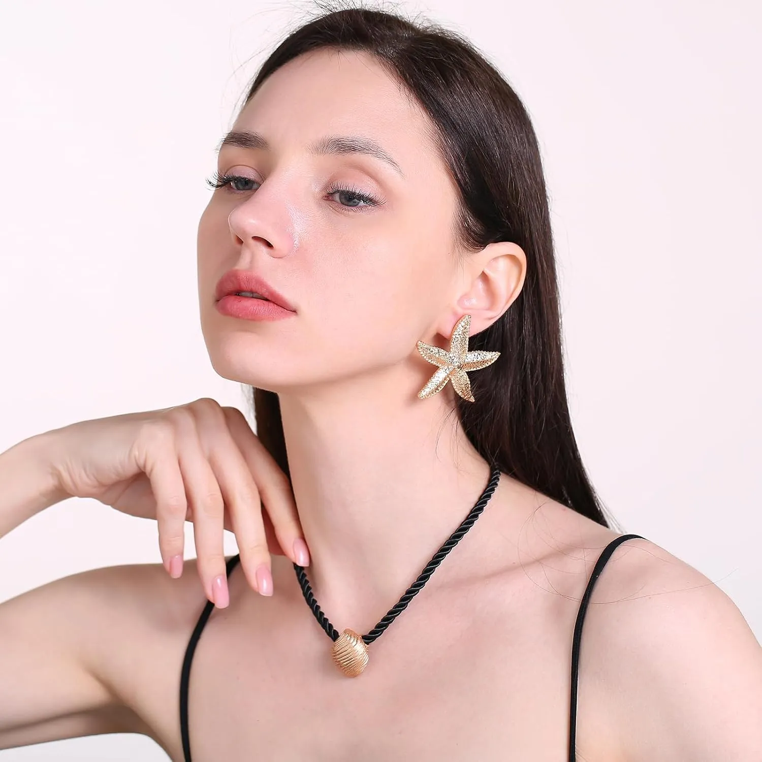 Conch Shell Necklace Starfish Earrings, Seashell Jewelry Set Beach Jewelry for Women