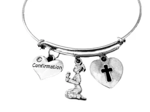 Confirmation Jewelry Praying Girl's Confirmation Charm Bracelet Inspirational Jewelry Silver Wire Bangle