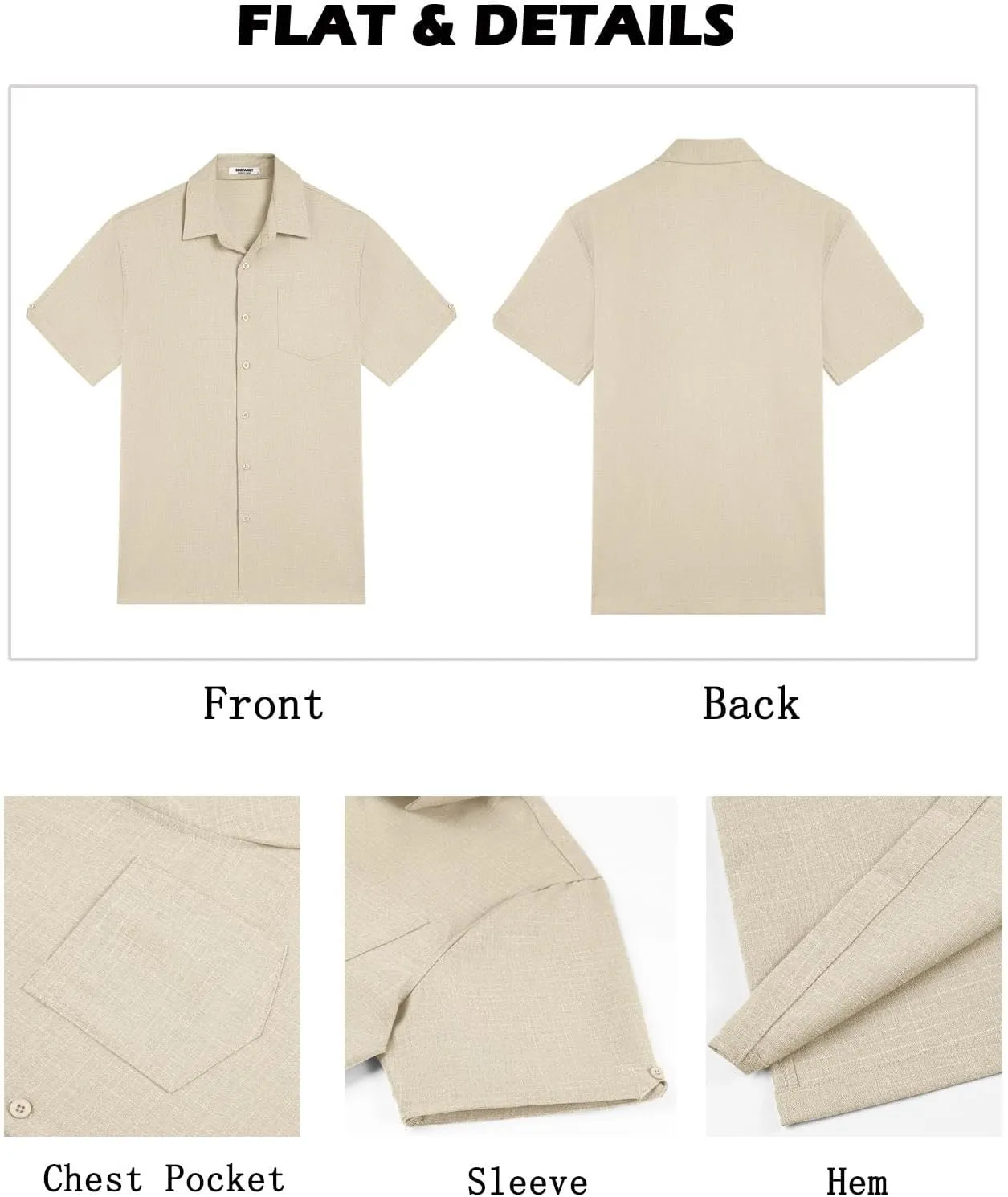 COOFANDY Men's Button Down Shirts Short Sleeve Casual Shirts Summer Beach Linen Shirts with Pocket