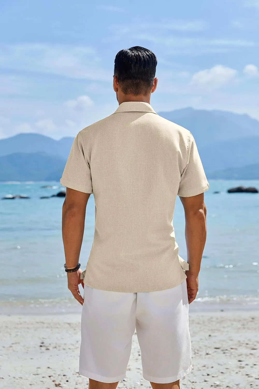COOFANDY Men's Button Down Shirts Short Sleeve Casual Shirts Summer Beach Linen Shirts with Pocket