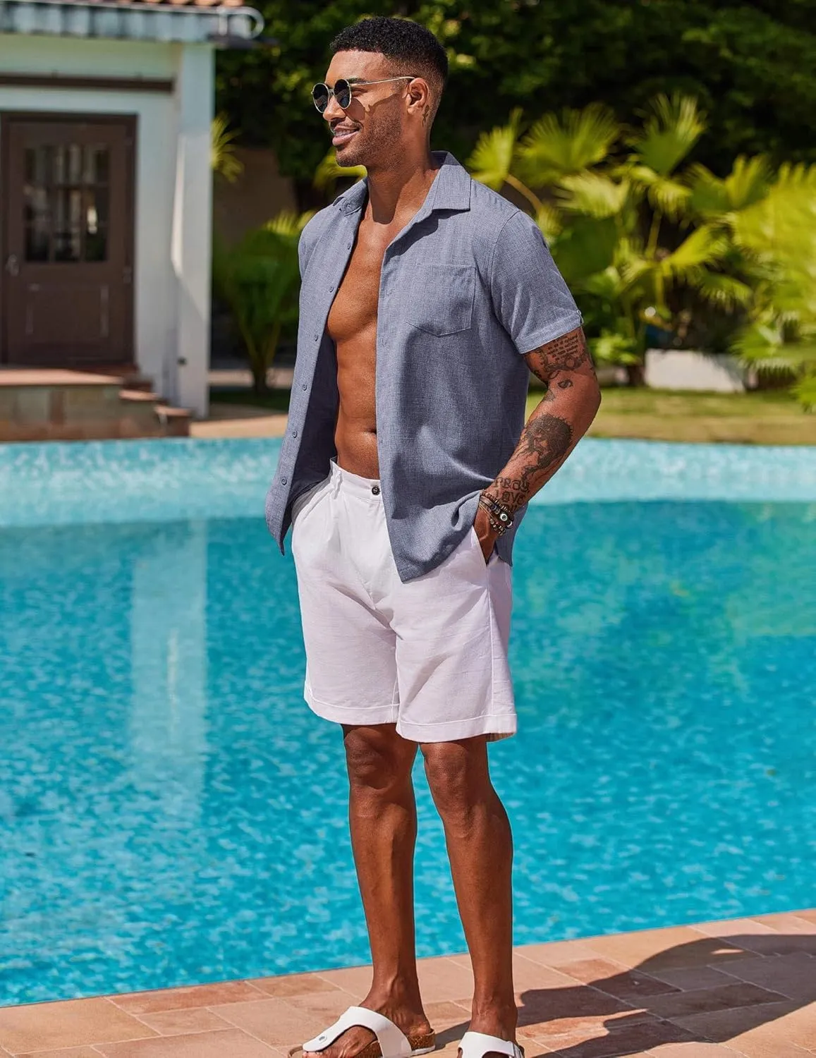 COOFANDY Men's Button Down Shirts Short Sleeve Casual Shirts Summer Beach Linen Shirts with Pocket