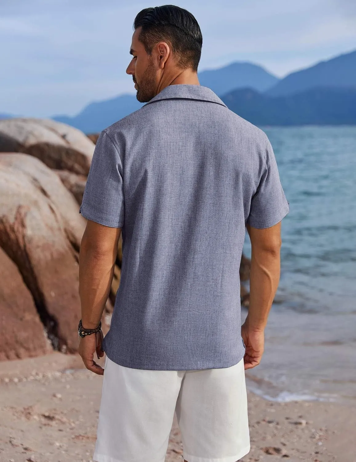 COOFANDY Men's Button Down Shirts Short Sleeve Casual Shirts Summer Beach Linen Shirts with Pocket