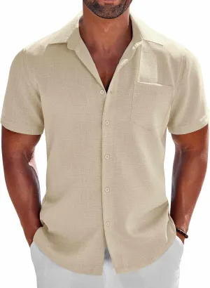COOFANDY Men's Button Down Shirts Short Sleeve Casual Shirts Summer Beach Linen Shirts with Pocket
