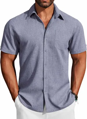 COOFANDY Men's Button Down Shirts Short Sleeve Casual Shirts Summer Beach Linen Shirts with Pocket