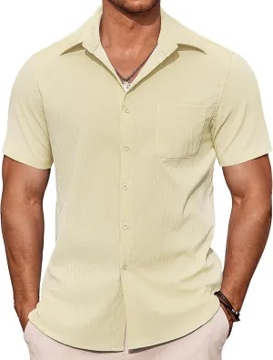 COOFANDY Mens Button Down Shirts Short Sleeve Casual Shirts Summer Beach Textured Vacation Shirts