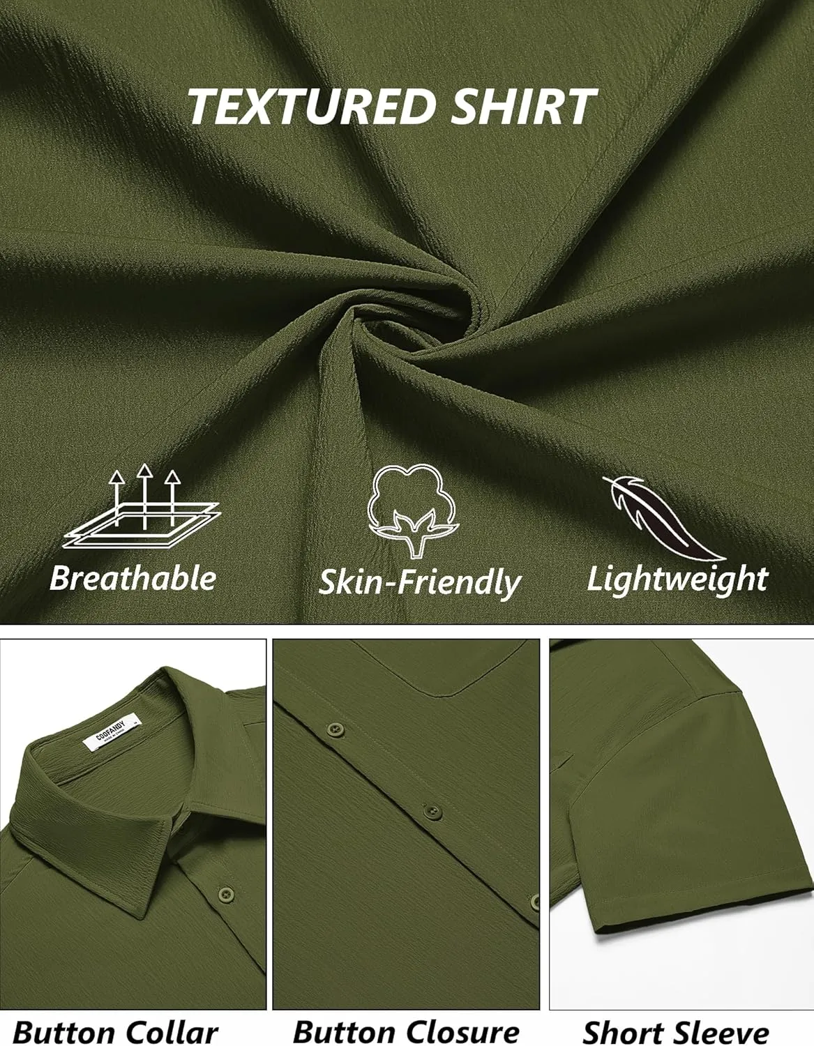 COOFANDY Mens Button Down Shirts Short Sleeve Casual Shirts Summer Beach Textured Vacation Shirts