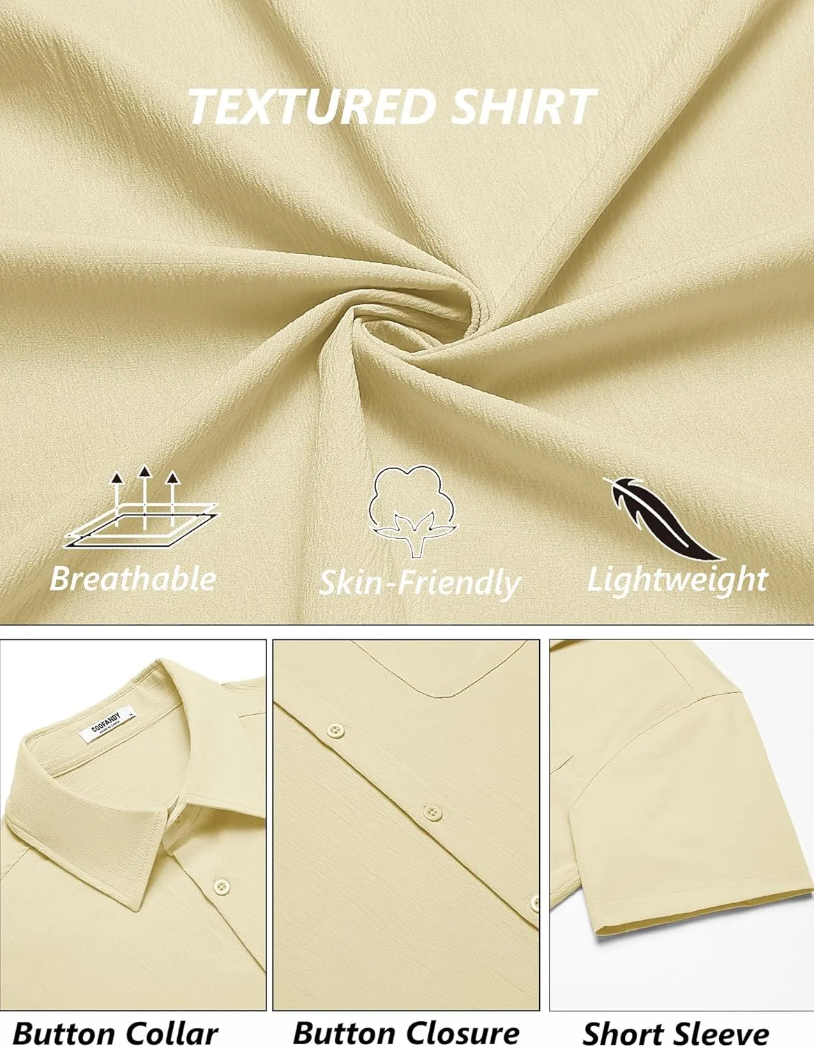 COOFANDY Mens Button Down Shirts Short Sleeve Casual Shirts Summer Beach Textured Vacation Shirts