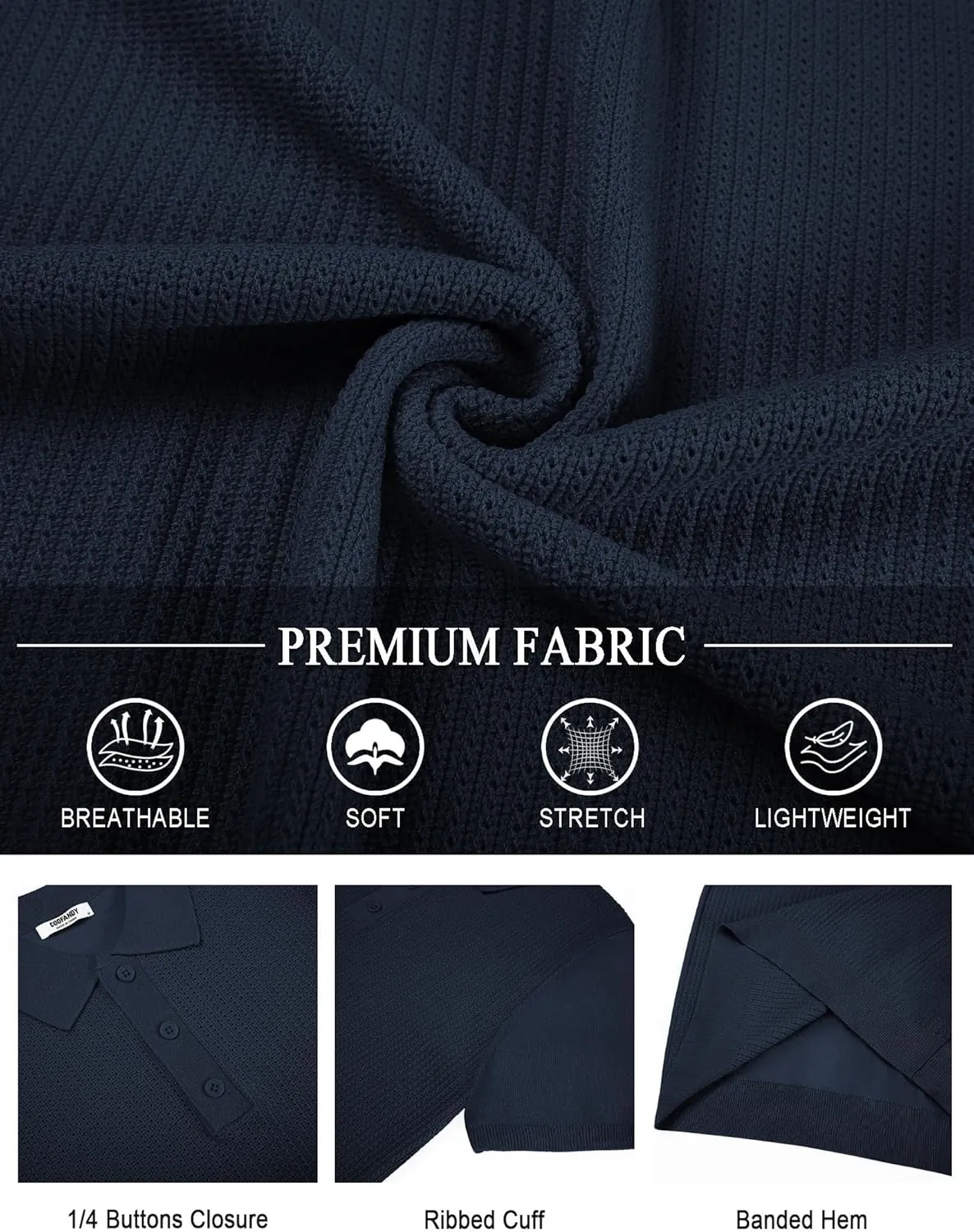COOFANDY Men's Knit Polo Shirts Short Sleeve Casual Button Down Shirts Vintage Collared Golf Shirts