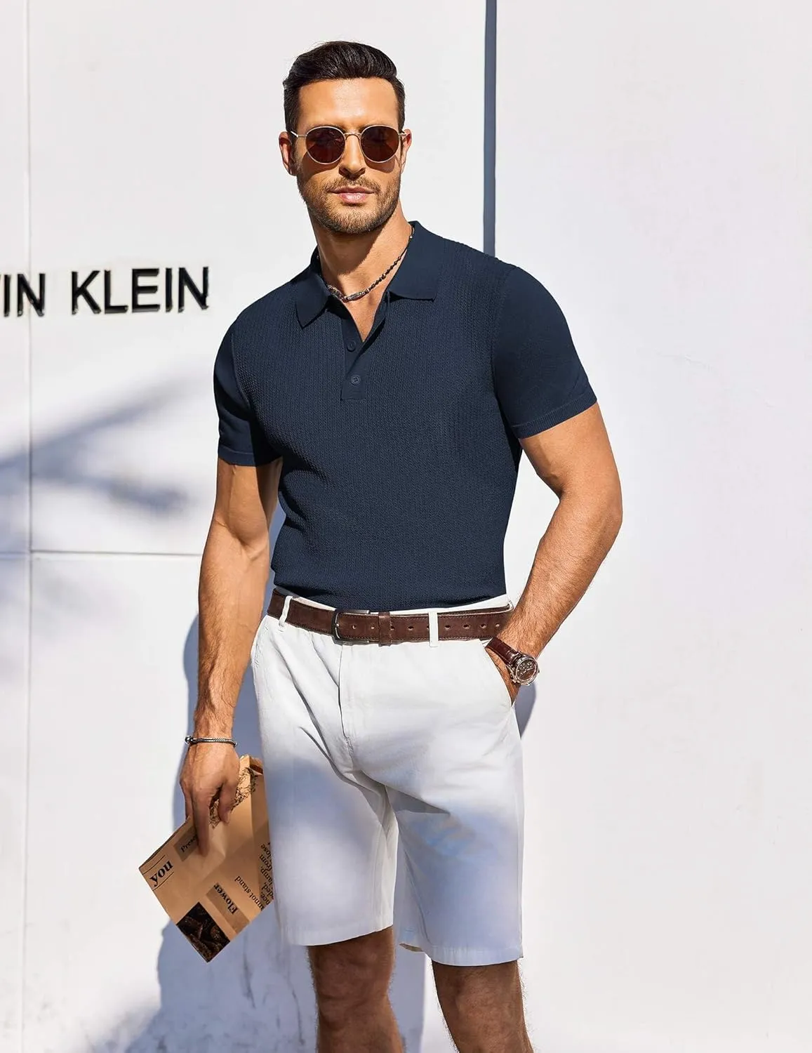 COOFANDY Men's Knit Polo Shirts Short Sleeve Casual Button Down Shirts Vintage Collared Golf Shirts