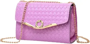 Crossbody Bag and Satchel Purse for Women - Fashion Chain woven shiny Chain Purse PU Leather HandBag