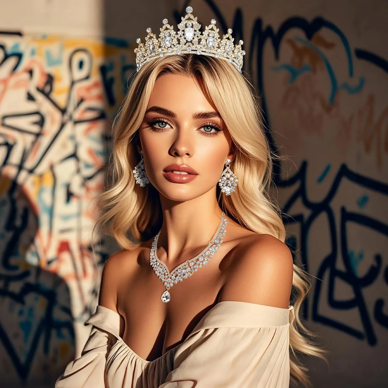 Crowns and Tiaras jewelry sets for Wedding princess birthday party Halloween Prom Pageant Jewelry for Women Crystal Bridal Jewelry Set for women