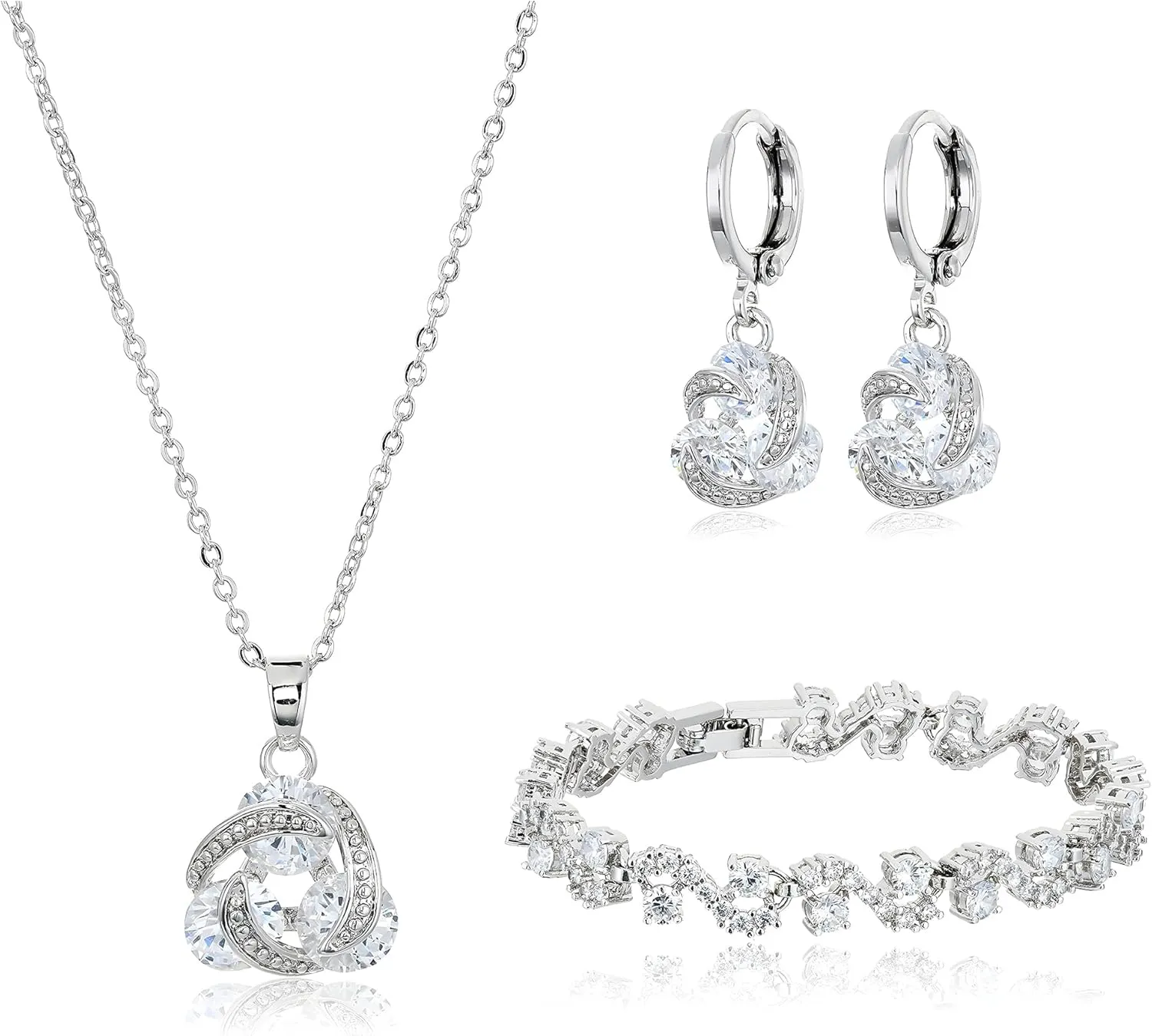 Crystalline Azuria Jewelry Sets For Women Premium Wedding Bridal Jewelry Set With Necklace And Earring For Bride Cubic Zirconia Bridesmaid Jewelry