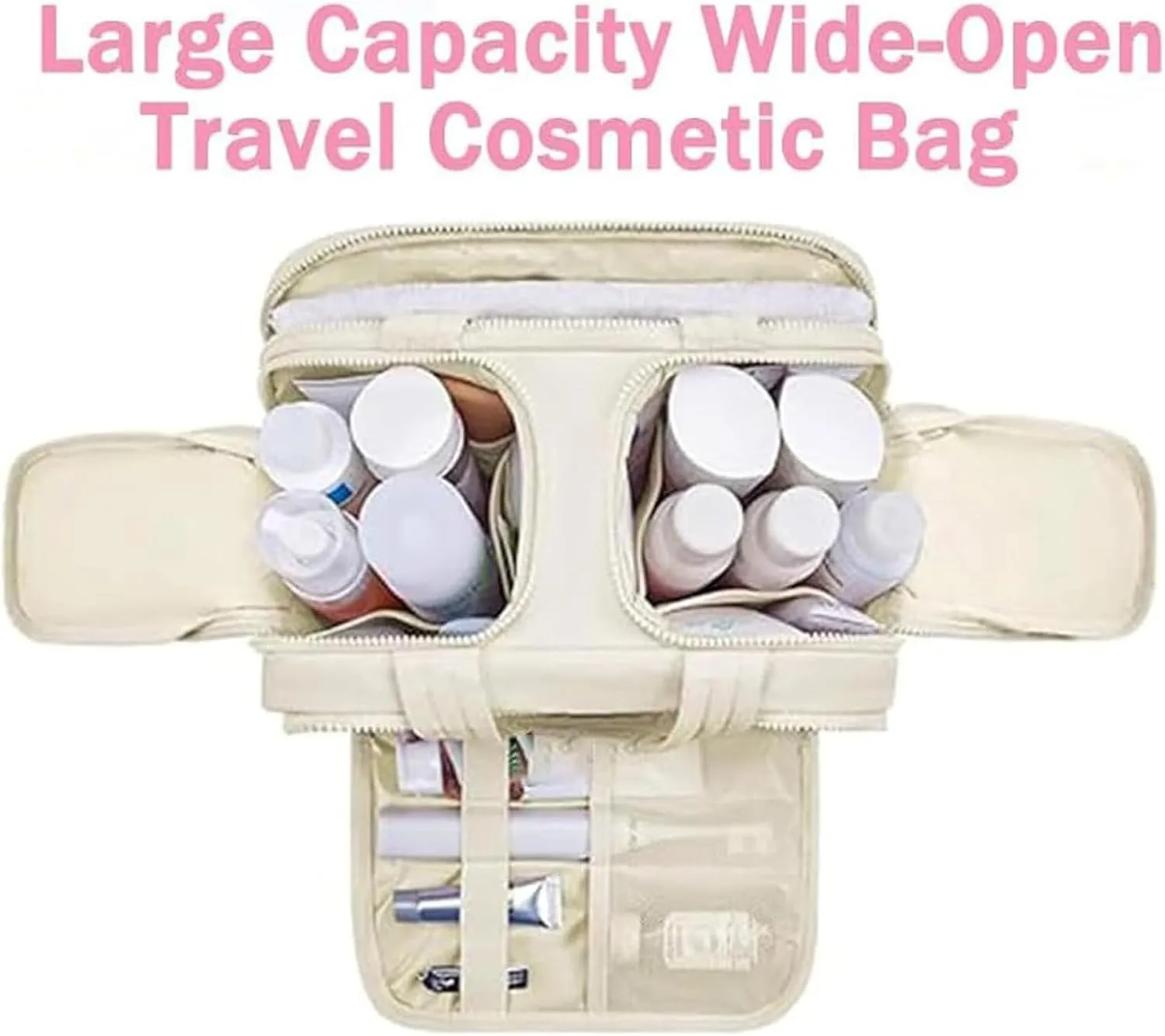 Cureaway Cosmetic Bag, Cureaway Travel Cosmetic Bag, Large Capacity Wide-Open Makeup Bags, Waterproof Portable Pouch Open Flat Toiletry Bags for Women with Divider and Handle (Purple)