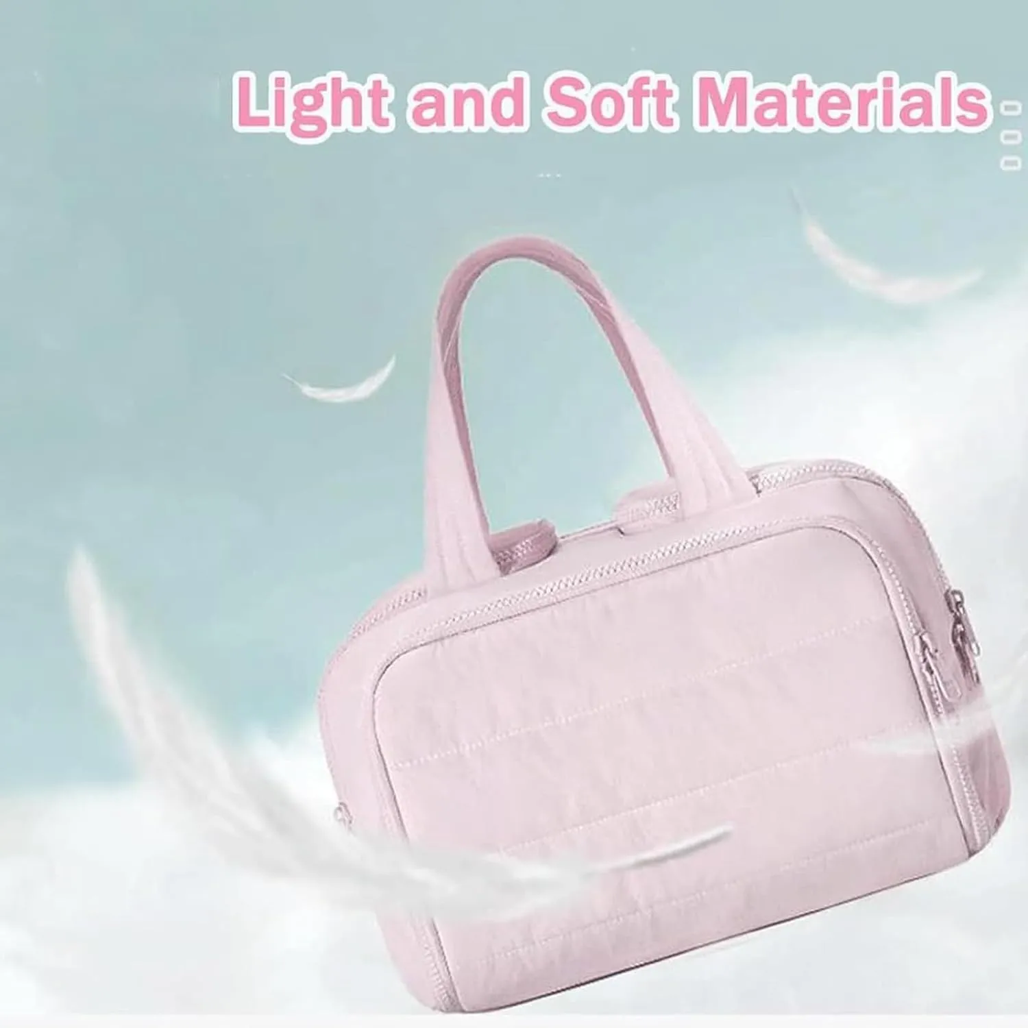 Cureaway Cosmetic Bag, Cureaway Travel Cosmetic Bag, Large Capacity Wide-Open Makeup Bags, Waterproof Portable Pouch Open Flat Toiletry Bags for Women with Divider and Handle (White)