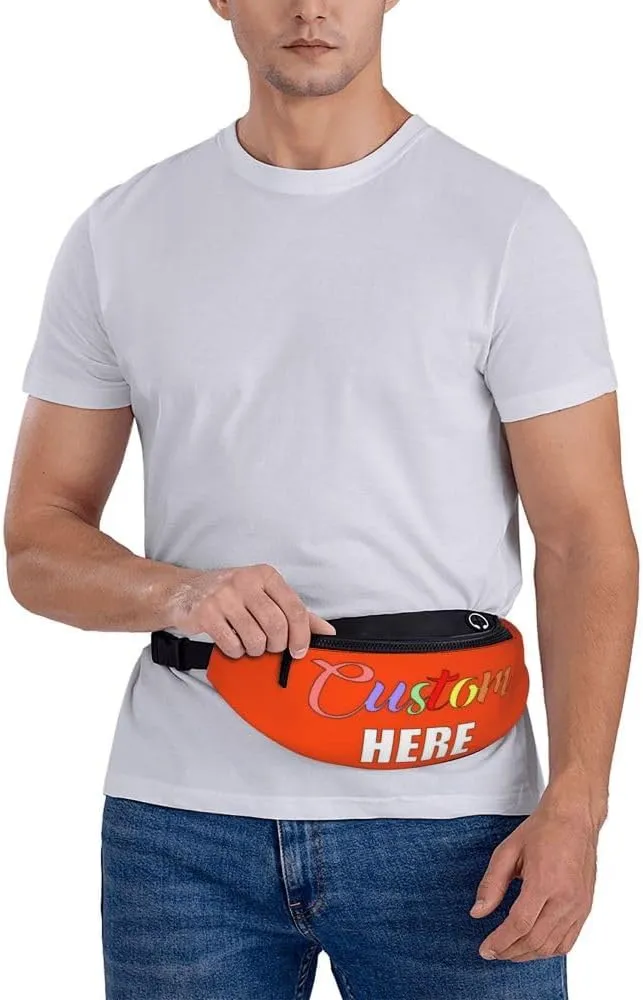 Custom Fanny Pack Personalized Waist Bags Add Your Name Logo Photo, Customized Adjustable Belt Bag Crossbody Bags for Travel Hiking Sports Running, OrangeRed
