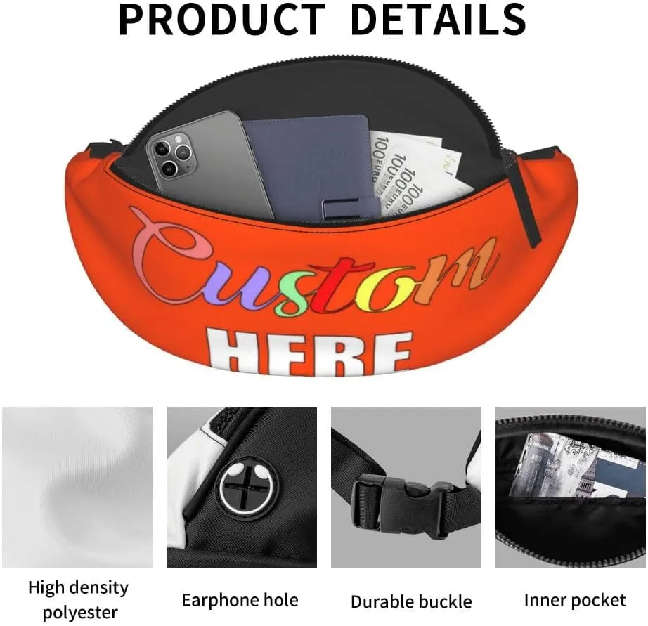 Custom Fanny Pack Personalized Waist Bags Add Your Name Logo Photo, Customized Adjustable Belt Bag Crossbody Bags for Travel Hiking Sports Running, OrangeRed