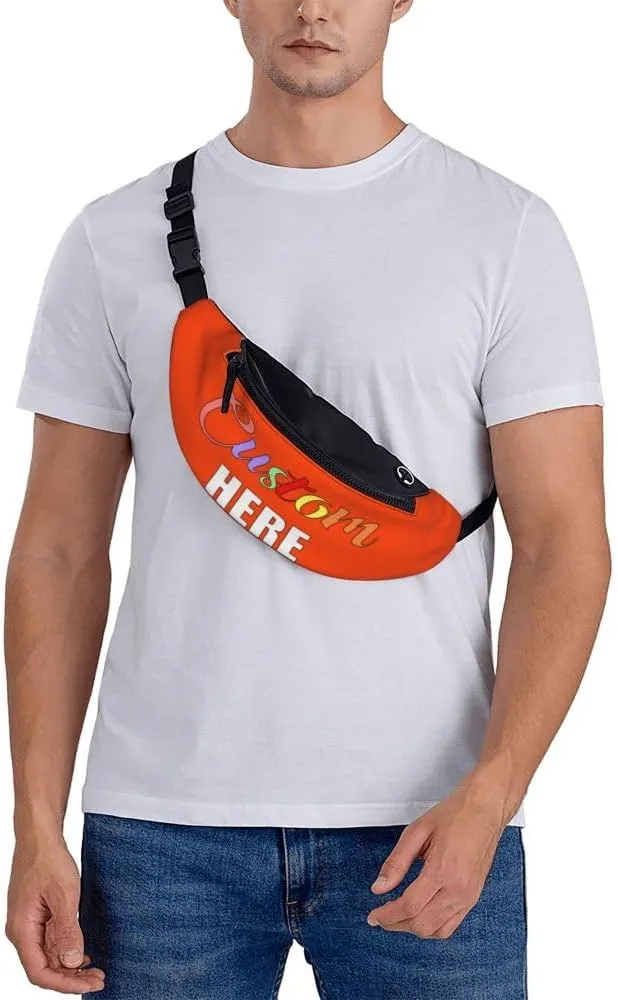 Custom Fanny Pack Personalized Waist Bags Add Your Name Logo Photo, Customized Adjustable Belt Bag Crossbody Bags for Travel Hiking Sports Running, OrangeRed